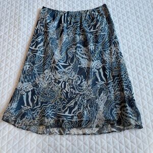 VTG Chadwick’s Silk A-Line Skirt Sz 12 Blue Gold Metallic Abstract Art To Wear